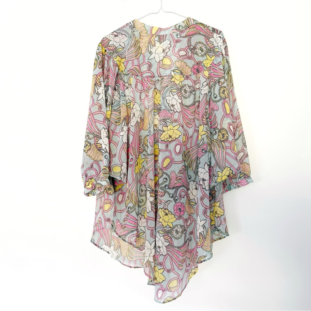 Badgley Mischka Woman Floral Chiffon Relax Flutter Sleeve Blouse LARGE Fairy - Picture 5 of 8
